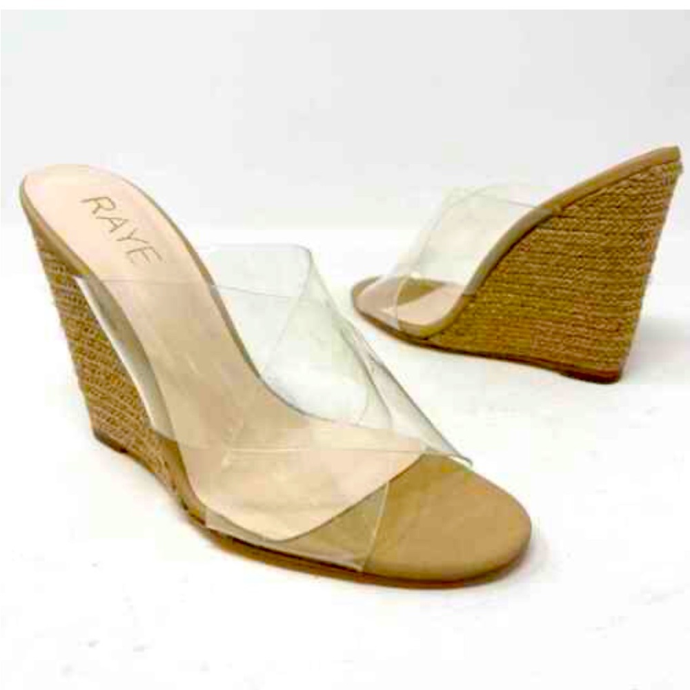 Raye wedge sandal with clear cross strap
